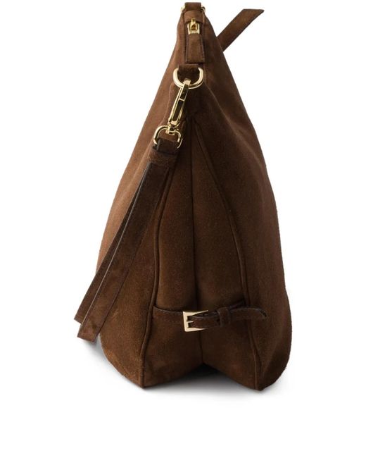 Prada Brown Large Fold Suede Shoulder Bag