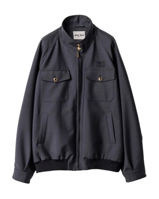 Miu Miu Black Gerippte Strickjacke Mit Logo-Stickerei