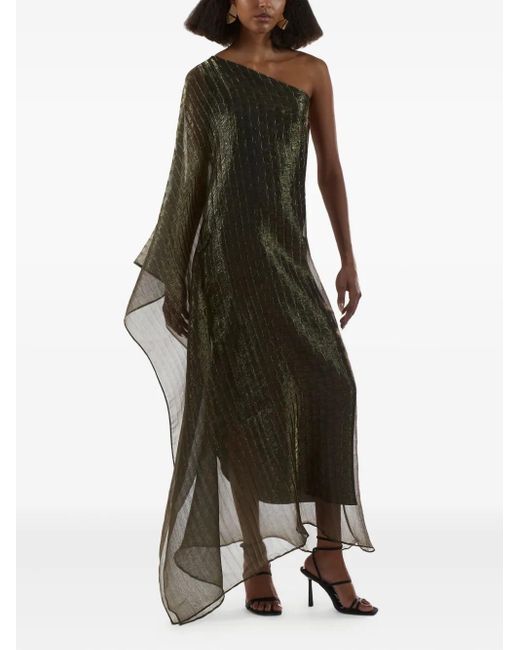 ‎Taller Marmo Green Betsy Pleated One-Shoulder Asymmetrical Dress