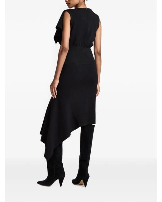 Essentiel Antwerp Black Know Ruffled Asymmetric-Neck Blouse