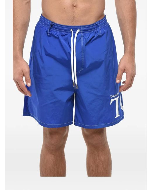 DSquared² Blue Logo-Print Drawstring Swim Shorts for men