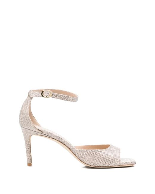 Stuart Weitzman White Nudistia Ankle-Strap Sandals