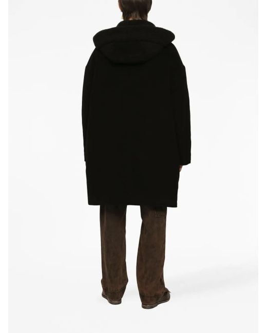 Dolce & Gabbana Black Fustian Coat With Shearling Hood for men