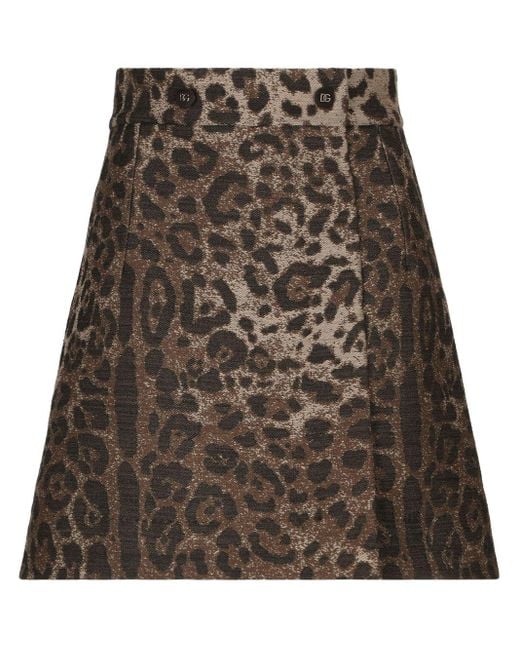 Dolce & Gabbana Leopard-print High-waisted Miniskirt in het Brown