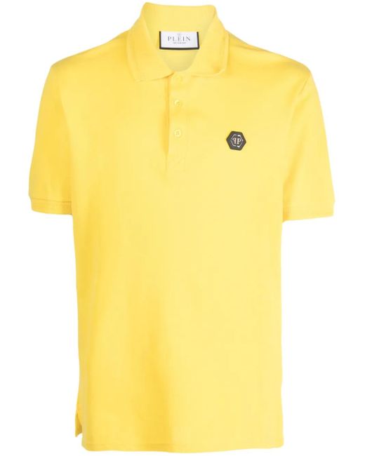 Philipp Plein Yellow Logo-Print Short-Sleeved Polo Shirt for men