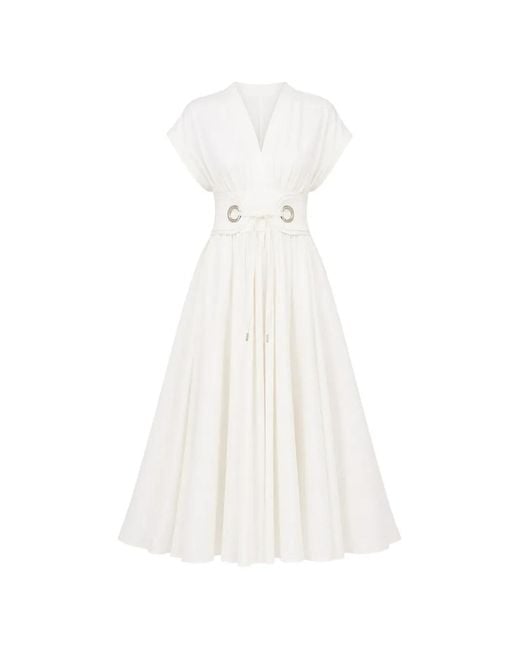 Alexis White Riviera Eyelet-Embellished Midi Dress