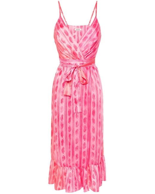 Vestido largo con diseño cruzado Sandro de color Pink