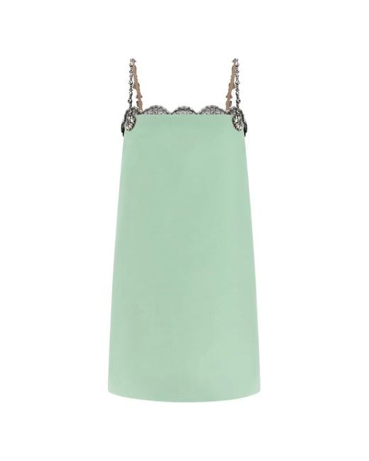 Valentino Garavani Green Crystal-Embellished Lace-Trim Mini Dress