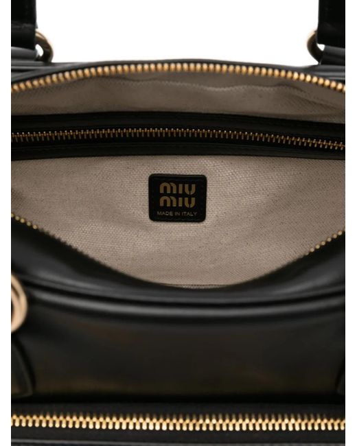 Sac Cabas En Cuir Miu Miu en coloris Black