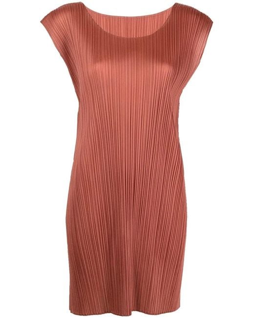 Pleats Please Issey Miyake Red Plissé-Detail Sleeveless Dress