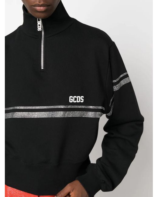Gcds Black Logo-Print Crystal-Embellished Sweatshirt