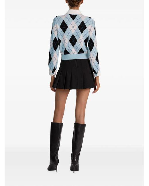 Alice + Olivia Blue Dollie Argyle Wool Cardigan