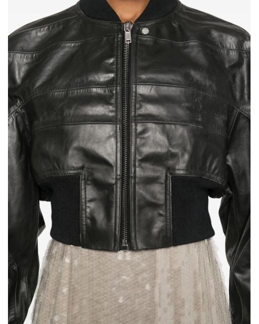 Rick Owens Black Leather Bomber Jacket