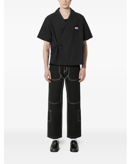Pleasures Black Logo-Patch Trousers for men