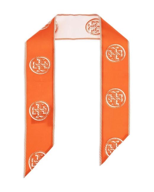Tory Burch Orange Foulard En Soie Imprimé