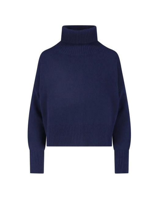 Ma'ry'ya Blue Roll-Neck Ribbed-Trim Sweater