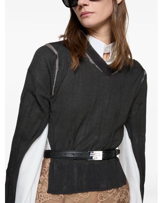Acne Black Wrinkled V-Neck Sweater