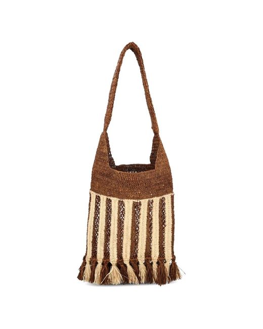 Isabel Marant Natural Praia Small Striped Raffia Shoulder Bag