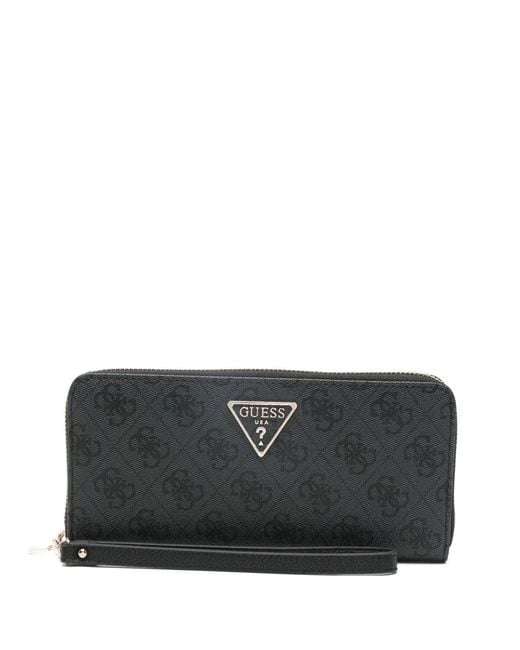 Guess Black Portefeuille Zippé Laurel Ii Monogrammé