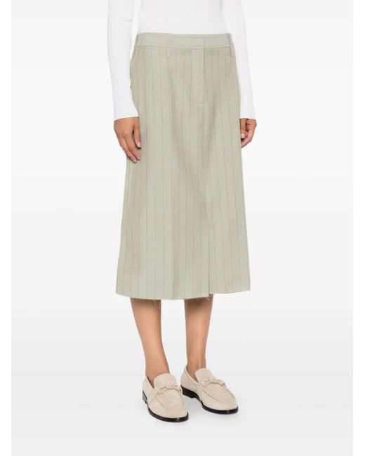 Jil Sander Natural Pinstripe Frayed Skirt