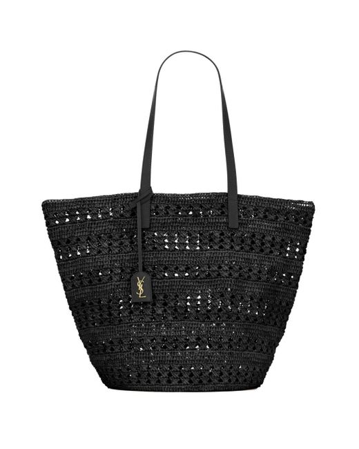 Saint Laurent Black Medium Panier Raffia Basket Bag