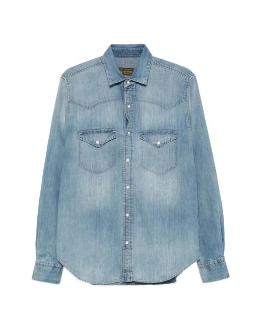 chesapeake's Blue Western-Yoke Flap-Pocket Shirt for men