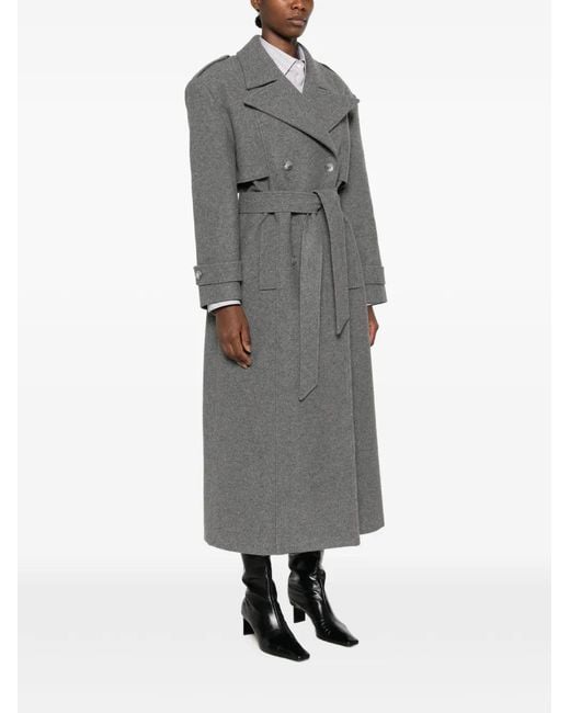 LE SULLY STUDIO Gray Double-Breasted Belted Coat