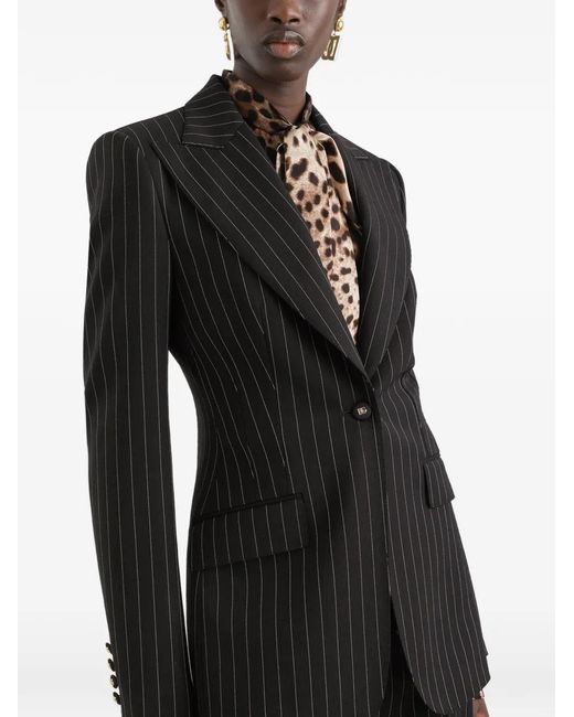 Dolce & Gabbana Black Pinstriped Single-Breasted Blazer