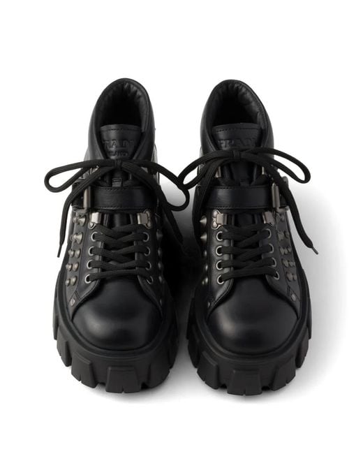 Prada Black Monolith Studded Leather Booties