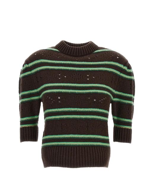 Marni Green Striped Perforated Sweater