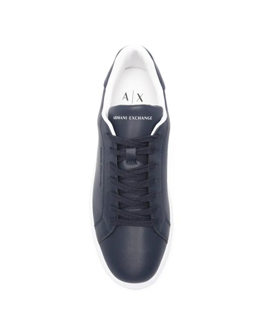 ARMANI EXCHANGE Blue Logo-Debossed Leather Sneakers for men