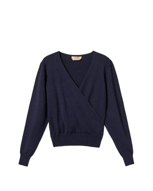 Twinset Blue Viscose Blend Crossover Jumper