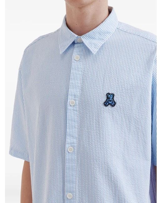 Izzue Blue Striped-Pattern Logo-Appliqué Shirt for men