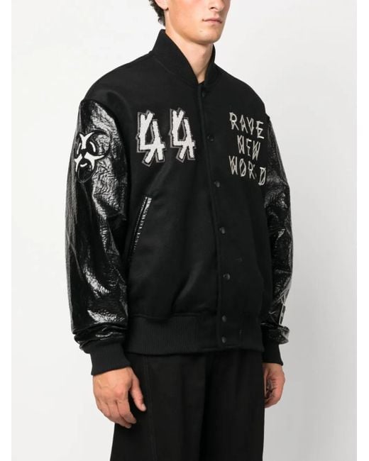 44 Label Group Black Grad Logo-Patch Bomber Jacket for men