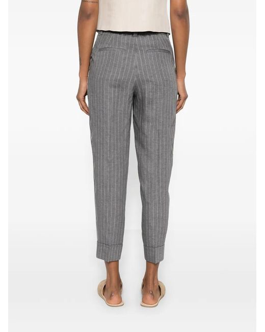 Peserico Gray Pinstripe-Pattern Pleated Trousers