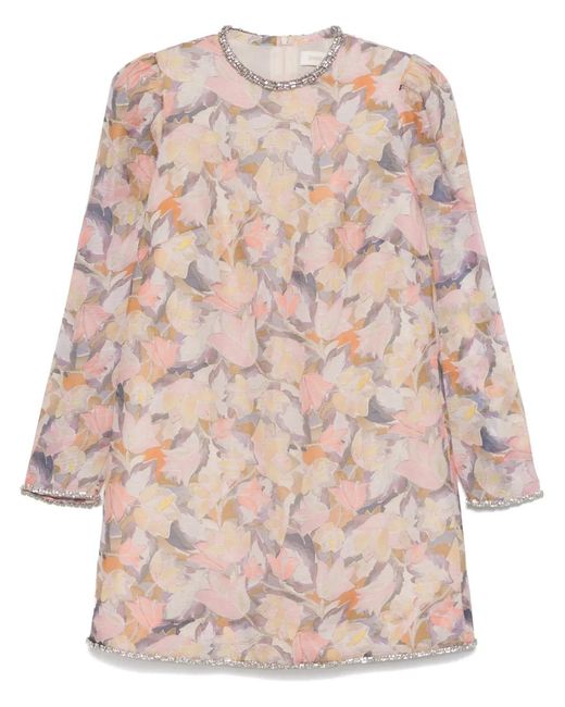 Zimmermann Pink Diamante-Trim Mini Dress