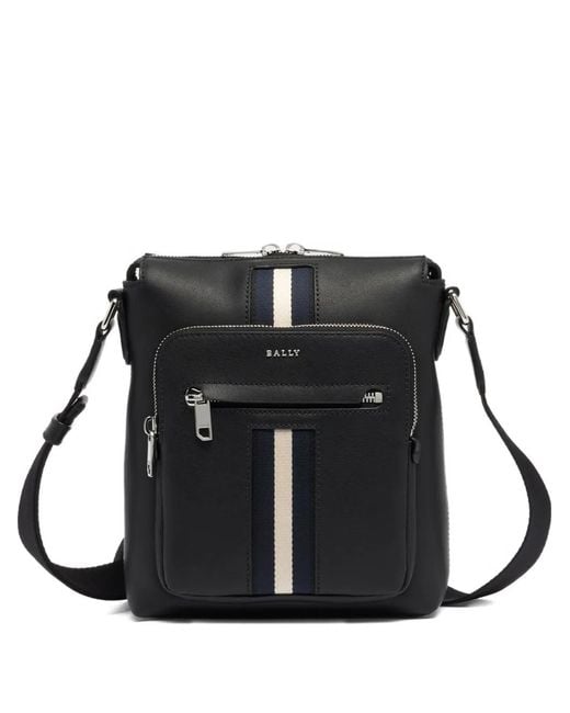 Bally Black Leather Messenger Bag for men