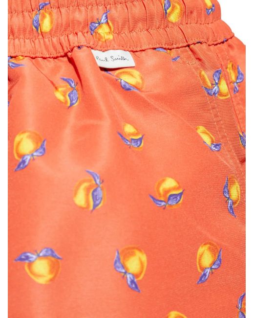 Paul Smith Orange Peach-Print Drawstring Swim Shorts for men