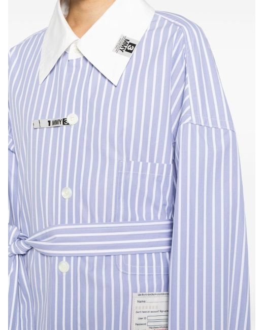 Maison Mihara Yasuhiro Blue Logo-appliqué Striped Belted Shirt