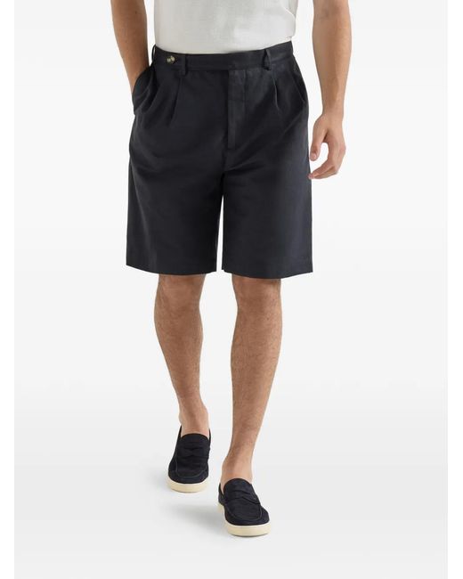 Brunello Cucinelli Blue Pleated Bermuda Shorts for men