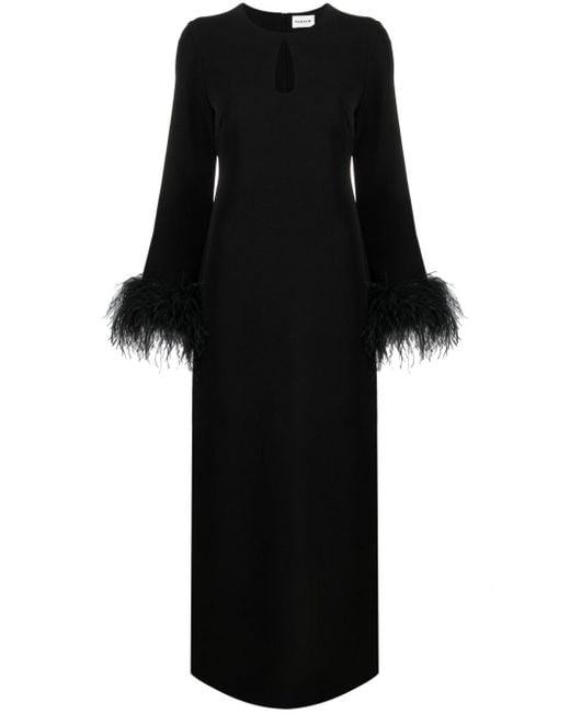 P.A.R.O.S.H. Black Feather-trim Long-sleeve Dress