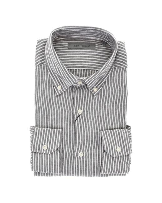 Corneliani Gray Striped Button-Down Shirt for men