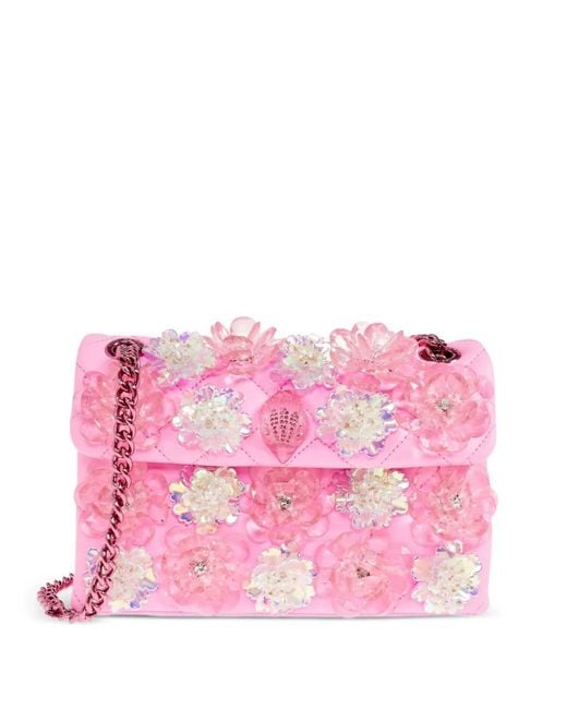 Kurt Geiger Pink Kensington Flower-Embellished Quilted Shoulder Bag