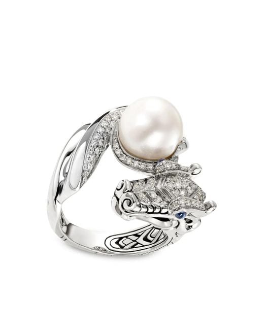 John Hardy Gray Legends Naga Freshwater Pearl And Diamond Pavé Ring