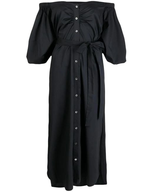 Staud Black Reese Off-Shoulder Stretch-Cotton Dress