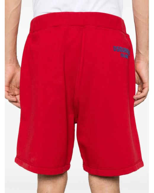 DSquared² Red Jersey-Texture Track Shorts for men