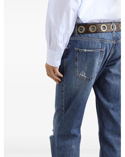 メンズ Dolce & Gabbana ダメージ ストレートジーンズ Blue