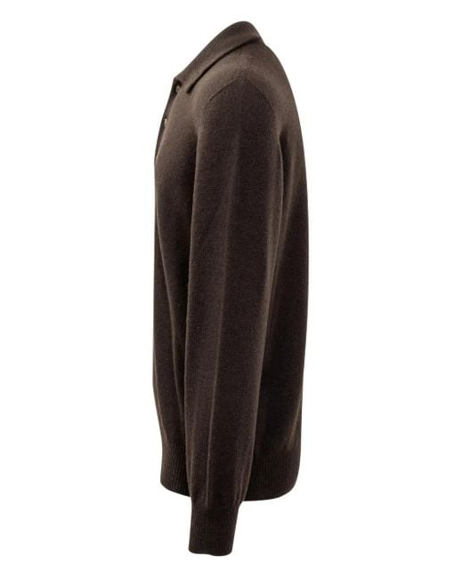 A PAPER KID Black Knitted Long-Sleeve Polo Shirt for men