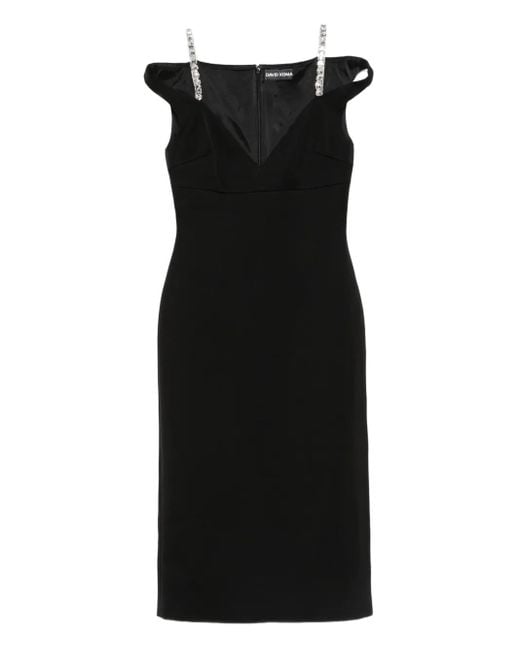 David Koma Black Crystal-Embellished Midi Dress
