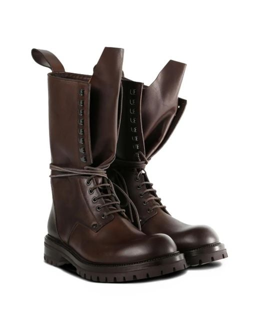 Rick Owens Brown Lace-Up Leather Boots for men